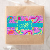 Magenta Pink Turquoise Modern Paisley Monogram (Insitu)