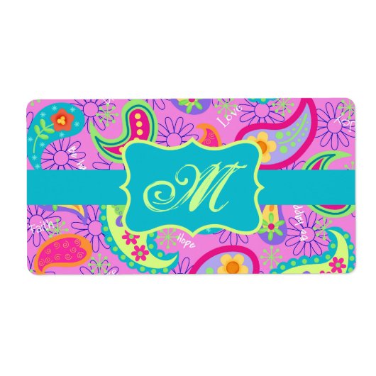 Magenta Pink Turquoise Modern Paisley Monogram (Vorne)
