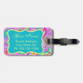 Magenta Pink Turquoise Modern Paisley Monogram Gepäckanhänger (Rückseite horizontal)