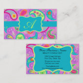 Magenta Pink Turquoise Modern Paisley Monogram Visitenkarte (Vorne/Hinten)