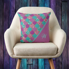 Magenta Pink und Aquamarine Meerjungenskala mit In Kissen