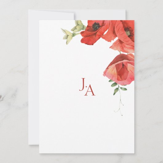 Magenta Pink und Rote Poppies Einladung Hochzeiten (Rückseite)