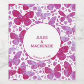 Magenta Pink und White Watecolor Schmetterlinge Weinetikett (Einzelnes Label)