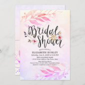 Magenta Pink Wasserfarbenleaf Brautparty Einladung (Vorne/Hinten)