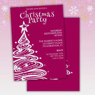 Magenta Pink White Christmas Tree Party Einladung