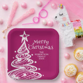 Magenta Pink White Christmas Tree Party Pappteller (Party)