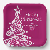 Magenta Pink White Christmas Tree Party Pappteller (Vorderseite)