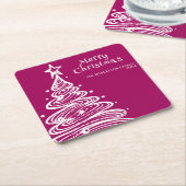Magenta Pink White Christmas Tree Party Rechteckiger Pappuntersetzer (angewinkelt)