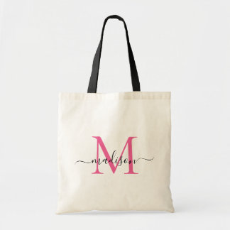Magenta Pink White Monogram Eleganter Skriptname Tragetasche