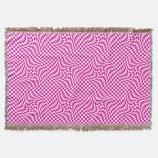 Magenta Pink & White Warped Chic Chic Chic Checks  Decke (Vorderseite)
