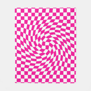 Magenta Pink & White Warped Chic Chic Chic Checks Fleecedecke