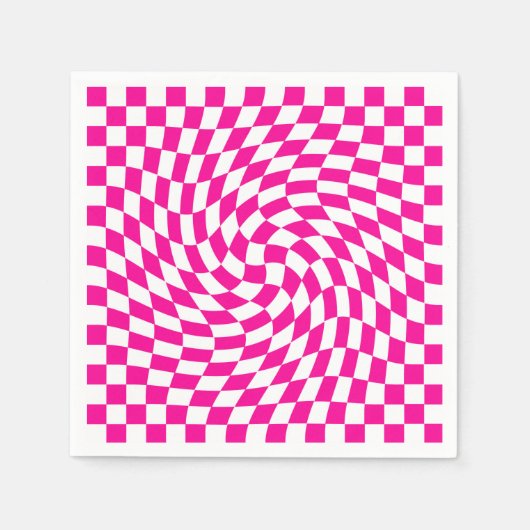 Magenta Pink & White Warped Chic Chic Chic Checks Serviette (Vorderseite)