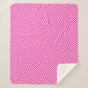 Magenta Pink & White Warped Chic Chic Chic Checks Sherpadecke