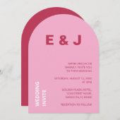 Magenta Pink White Wedding Einladung (Vorne/Hinten)