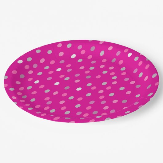 Magenta Polka Dots Pappteller (Schrägansicht)