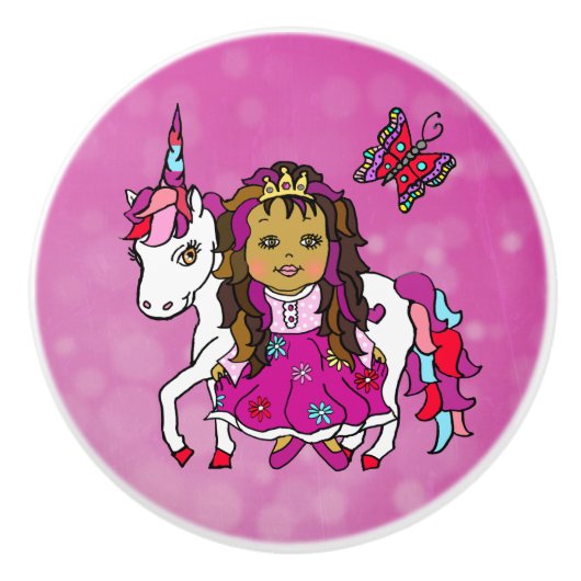 Magenta Princess, Butterfly and Unicorn Keramikknauf (Vorderseite)