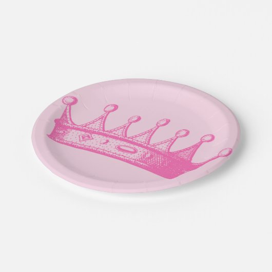 Magenta Princess Crown auf rosa Hintergrund Pappteller (Schrägansicht)