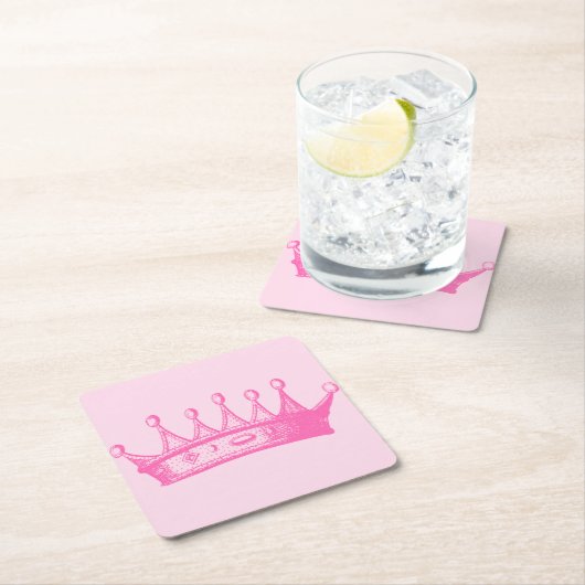 Magenta Princess Crown auf rosa Hintergrund Rechteckiger Pappuntersetzer (Vor Ort)