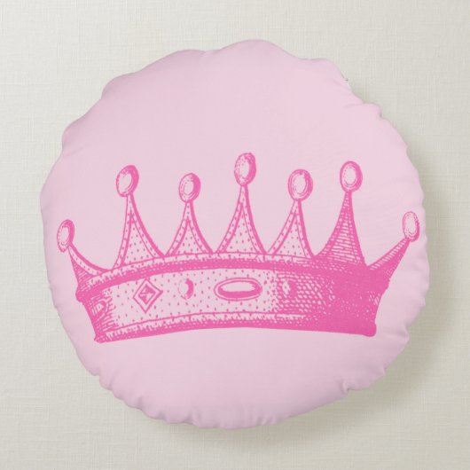 Magenta Princess Crown auf rosa Hintergrund Rundes Kissen (Rückseite)