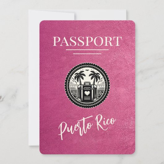 Magenta Puerto Rico Passport Save The Date (Vorderseite)
