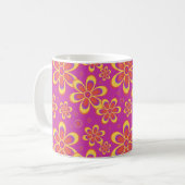 Magenta Purple Blumen Nahtloses Muster Kaffeetasse (Vorderseite Links)