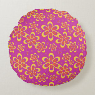 Magenta Purple Blumen Nahtloses Muster Rundes Kissen