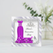 Magenta Quinceanera 15. Tiara Geburtstagsparty Einladung (Stehend Vorderseite)