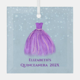 Magenta Quinceanera Dress on Starry Blue mit Name Ornament Aus Glas