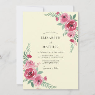 Magenta Ranunculus gedämpfte Eukalyptus-Hochzeit Einladung