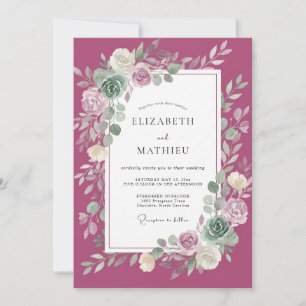 Magenta Ranunculus Laub Eukalyptus Hochzeit Einladung