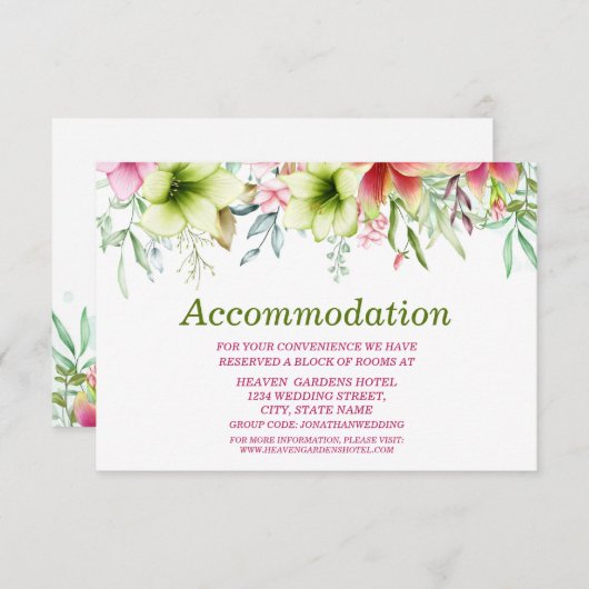 Magenta Red Amaryllis Hochzeitsunterkunft Begleitkarte (Vorne/Hinten)