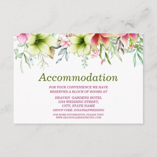 Magenta Red Amaryllis Hochzeitsunterkunft Begleitkarte (Vorderseite)