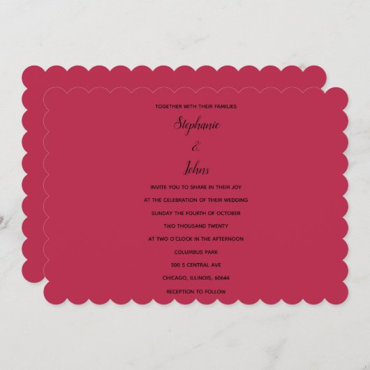 Magenta Red Black Minimal farbenfrohe trendy Weddi Einladung (Vorne/Hinten)