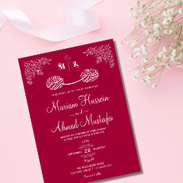 Magenta Red Floral Islamische Nikah Wedding Einladung