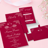 Magenta Red Floral Islamische Nikah Wedding Einladung