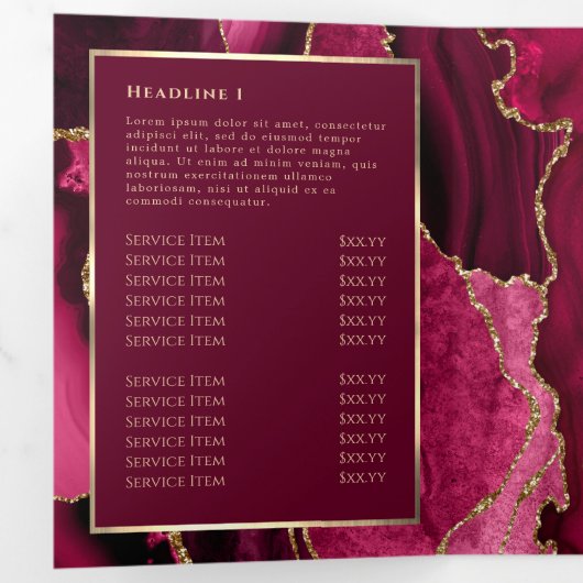 Magenta Red Gold Agate Trifold Broschüre (Innen Erste Seite)