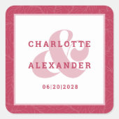 Magenta Red Modern Wedding Trendy Bride & Groom Quadratischer Aufkleber (Vorderseite)