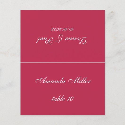 Magenta Red Wedding Platzkarte (Vorderseite)