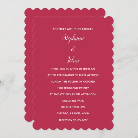 Magenta Red White Minimal Farbenfrohe klassische H Einladung (Vorne/Hinten)