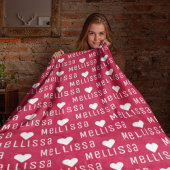 Magenta Repeat Name Monogram Heart Fleecedecke
