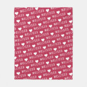 Magenta Repeat Name Monogram Heart Fleecedecke (Vorderseite)