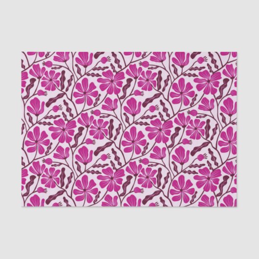 Magenta Retro Floral Pattern Seidenpapier (Vorderseite)