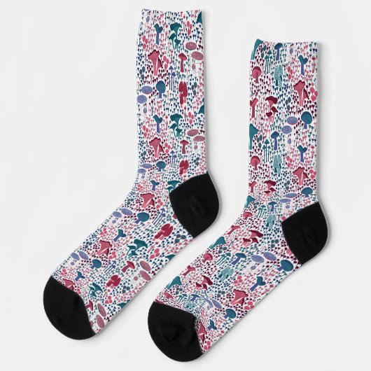 Magenta Retro Mushroom Socken (Linkes Detail)