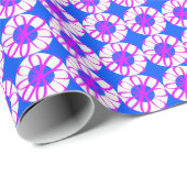 Magenta Ribbon Blume auf White Donuts Blue Geschenkpapier (Rolleneckpunkt)