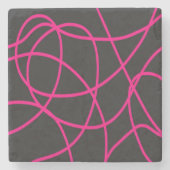 Magenta Ribbons auf schwarz Steinuntersetzer (Vorderseite)
