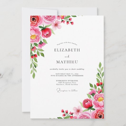 Magenta Romantic Spring Wedding Einladung (Vorderseite)