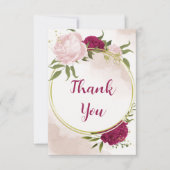 magenta rosa Blume Grün Blätter Hochzeit Dankeskarte (Vorderseite)