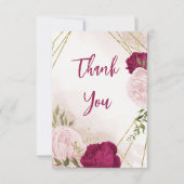 magenta rosa Blume Grün Blätter Hochzeit Dankeskarte (Vorderseite)