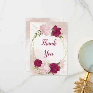magenta rosa Blume Grün Blätter Hochzeit Dankeskarte