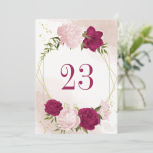 magenta rosa Blume grün Blätter Tischnummer